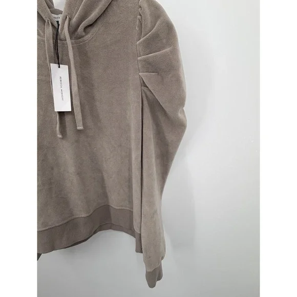 Rebecca Minkoff Size Medium Janine Velour Hoodie Pearl Gray Puff Sleeves New - Picture 2 of 13